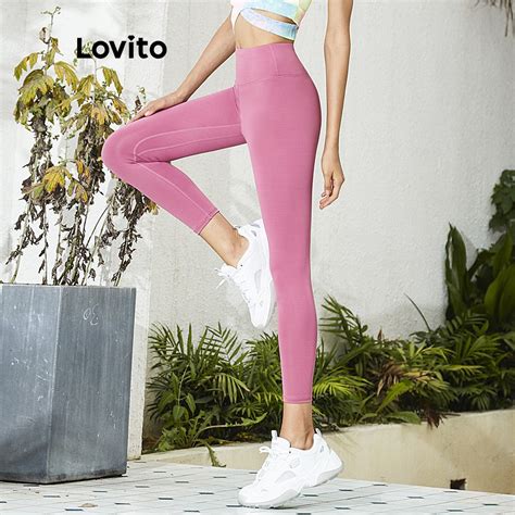 Lovito Summer Plain High Waist Sports Yoga Pants Compression Leggings