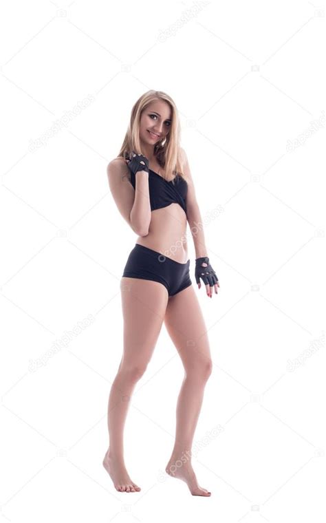 Sexy Blonde Posing In Underwear And Sports Gloves Stock Photo By Wisky 92295554