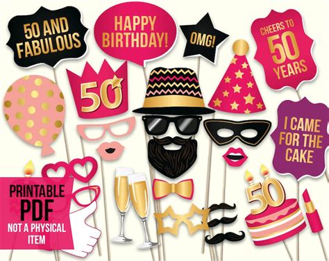 Th Birthday Photo Booth Props Printable Pdf Hot Pink And Etsy