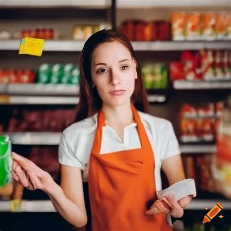 Photograph Of A Young Female Grocery Store Clerk On Craiyon