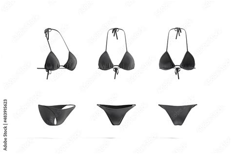 Blank Black Woman Bikini Mock Up Different Views Stock Illustration