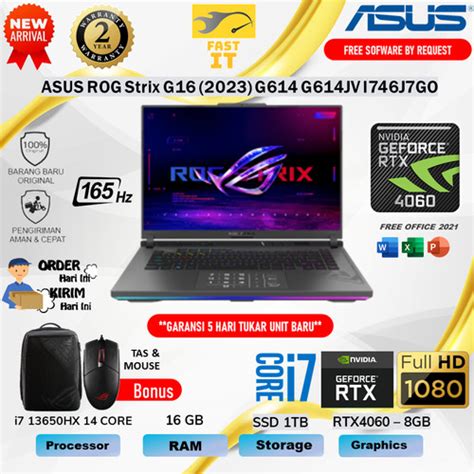 Jual Asus Rog Strix G16 2023 G614jv I746j7go Rtx4060 8gb I7 13650hx Black Jakarta Pusat