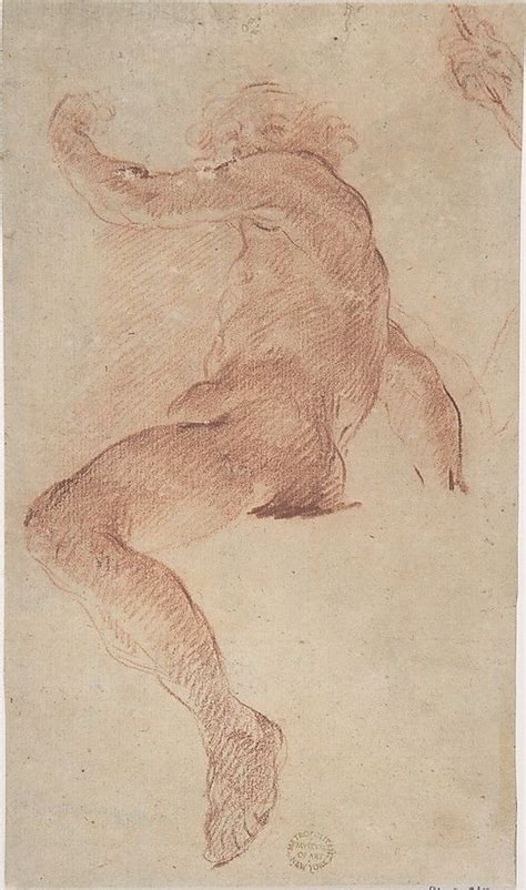 Seated Nude Male In Profile View Facing Left With Arm Raised Fragment