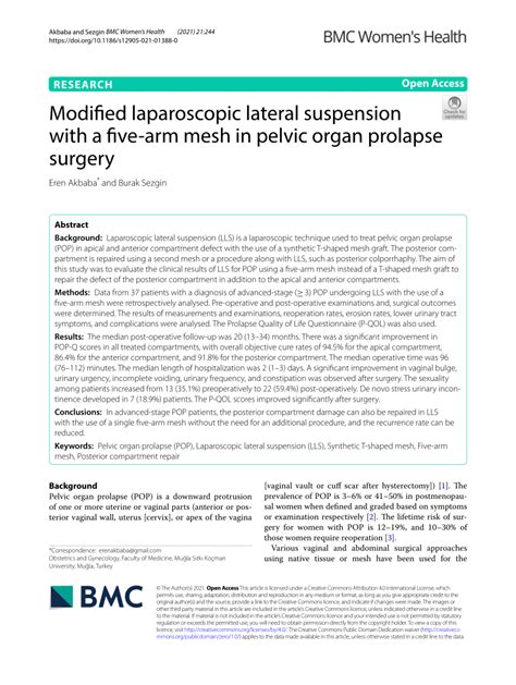 Pdf Modified Laparoscopic Lateral Suspension With A Five Arm Mesh In Pelvic Organ Prolapse Surgery