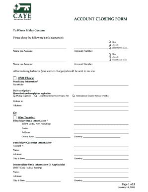 Fillable Online ACCOUNT CLOSING FORM International Banking Fax Email