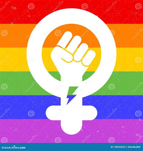 Symbol Of Feminist Movement On Rainbow Background Icon Of Female