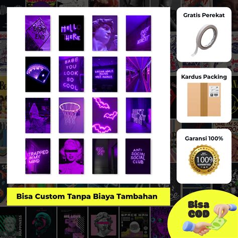 Jual Poster Dinding Aesthetic Wall Decor Postcard Neon Purple Series A6 [isi 16 Lembar