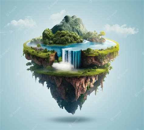 Premium Photo | A floating island with a waterfall and a floating ...