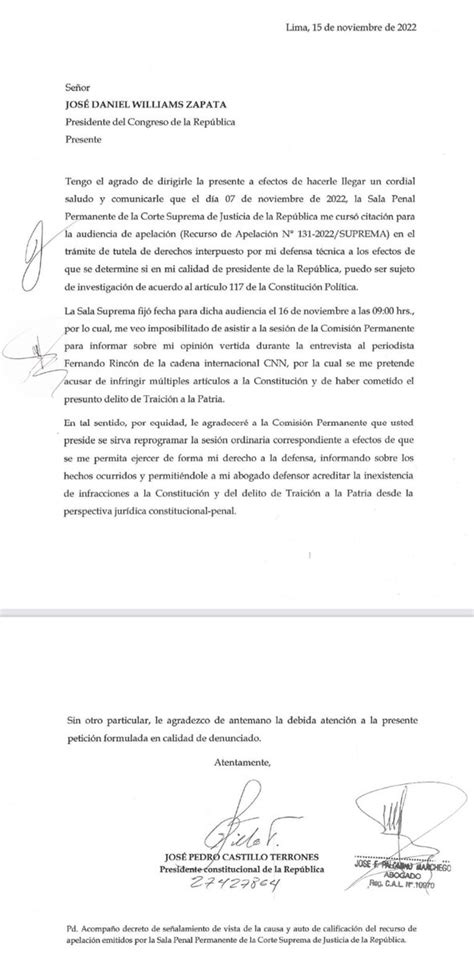 Pedro Castillo Pidió Reprogramar Su Cita Con La Comisión Permanente