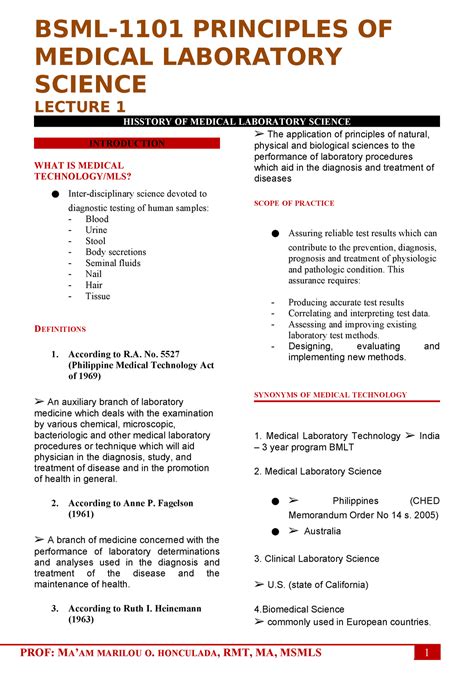 PMLS Lecture Notes PMLS LECTURE NITES BSML 1101 PRINCIPLES OF