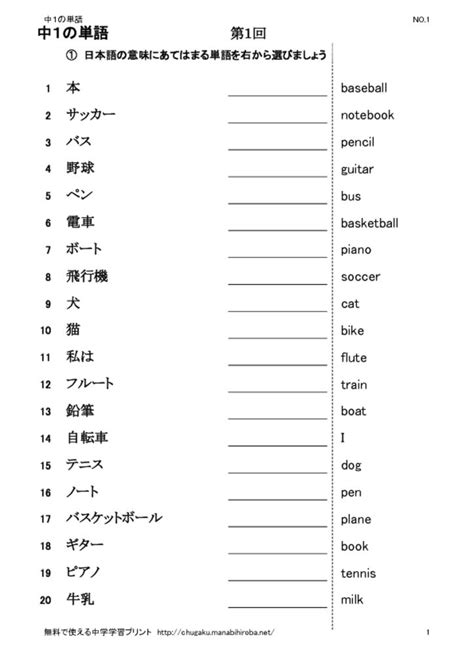 50 中学1年 英単語 一覧 プリント リタベルナル