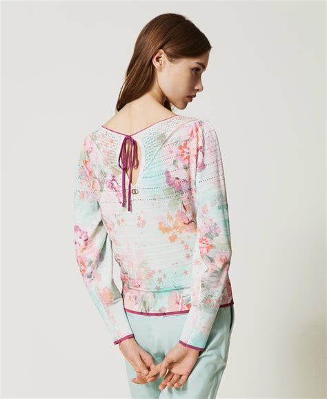 Floral Print Jumper Woman Light Blue Twinset Milano