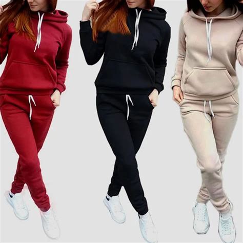 Tracksuit Women Set Red Hoodies Pant Clothing Solid Women Ladies Tracksuit Set Top Pants Suit