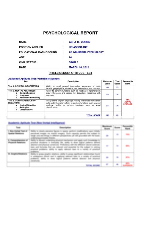 Solution Sample Psychological Report Employment Studypool