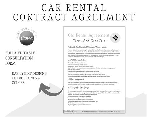 Editable Car Rental Agreement Template Vehicle Rental Agreement Car Rentals Contract Editable