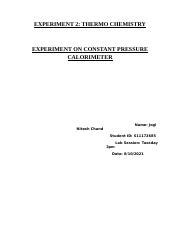 Ch Lab Constant Pressure Calorimetry Chemistry S Docx