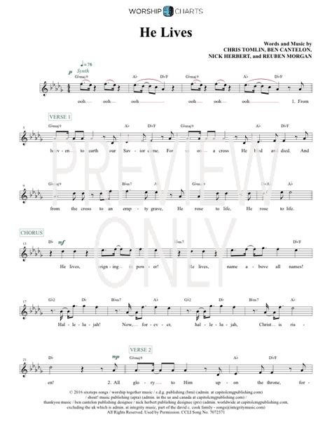 He Lives Lead Sheet, Lyrics, & Chords | Chris Tomlin | WorshipHouse Media