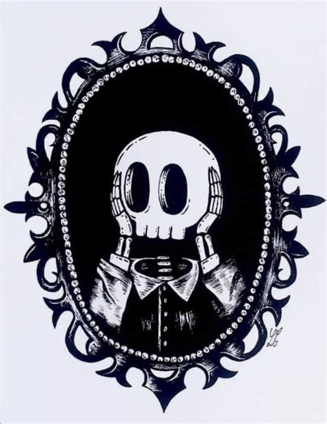 A Black And White Drawing Of A Skeleton Wearing A Bow Tie In A Circular