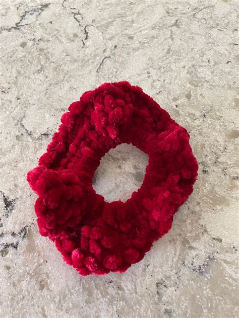 Deep Red Crochet Velvet Scrunchie Etsy