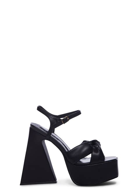 Lemon Drop By Privileged Vegan Leather Knot Platform Heels Black