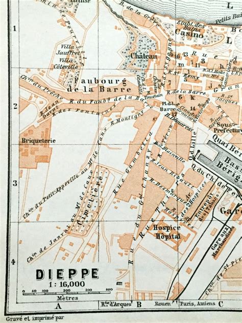 Antique 1909 Dieppe France Map From Baedekers Guide Atlas - Etsy