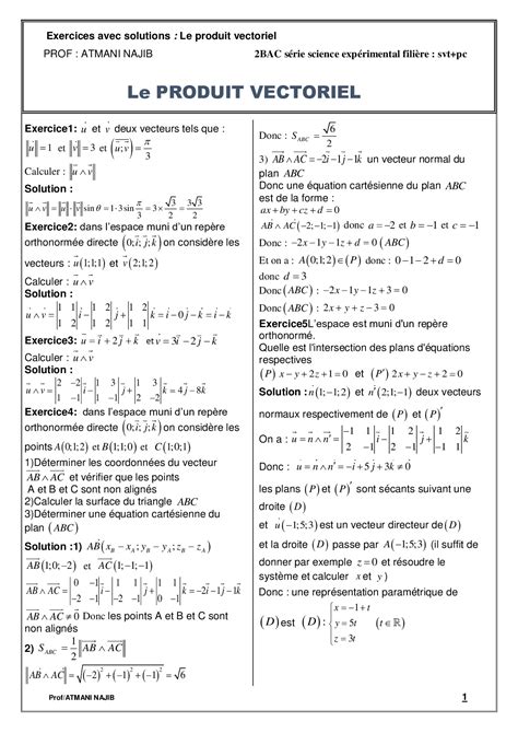 Produit Vectoriel Corrigé Série Dexercices 1 Alloschool