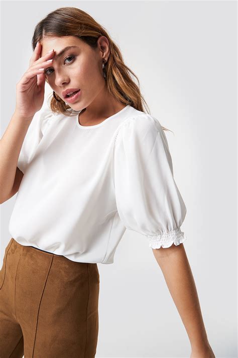 Puffed Short Sleeve Blouse White Na Kd