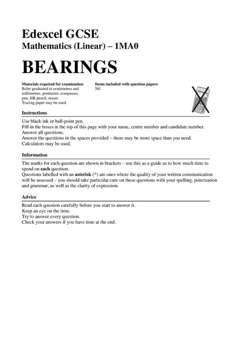 Math Bearing Worksheet Edexcel Gcse Mathematics Linear 1ma