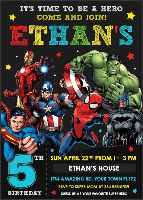 Dc Comics Vs Marvel Superheroes Birthday Invitation Free Backside