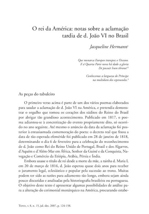 Pdf O Rei Da Am Rica Notas Sobre A Aclama O Tardia De D O Rei