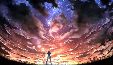 Download Serene Sunset A Magnificent Anime Art Masterpiece