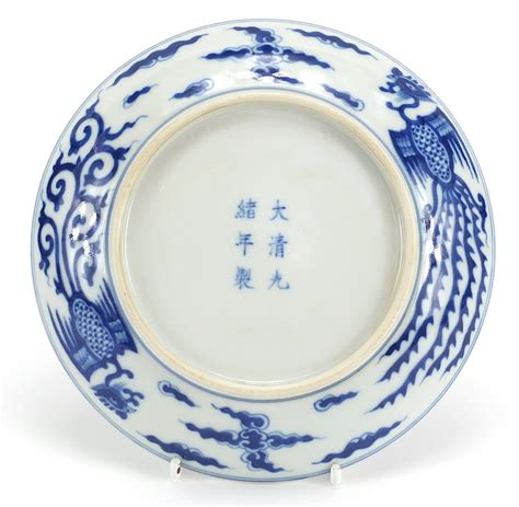 Chinese Blue And White Porcelain Plate Hand Painted With Phoenixes