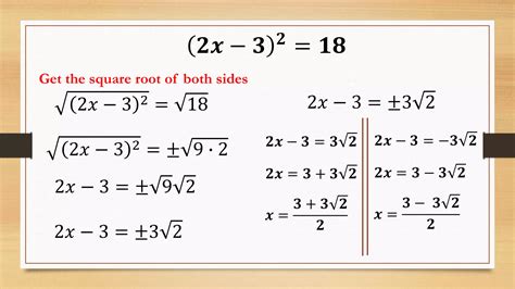 Solving Quadratic Equations By Extracting Square Roots Ppt