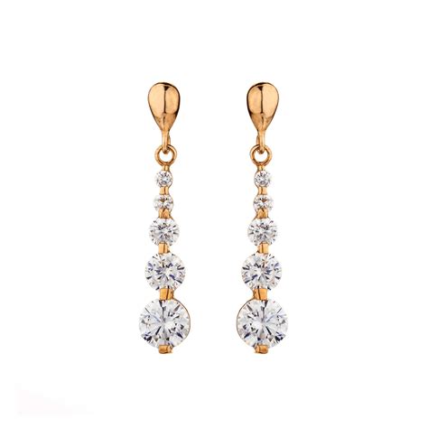 9ct Yellow Gold Cubic Zirconia Round Brilliant Drop Earrings