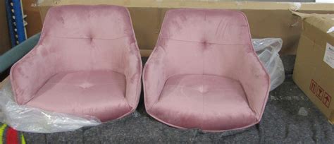 Fauteuil De Table En Velours Rose Pivotant MELBOURNE Lot De 2