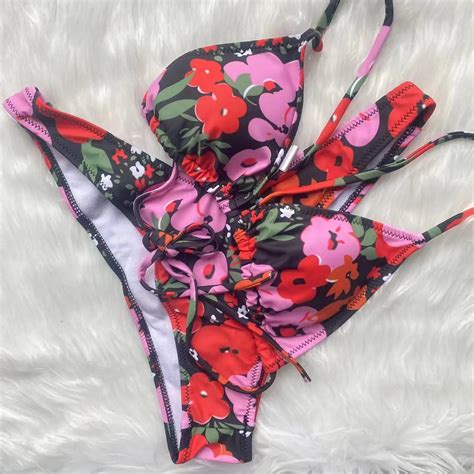 Womens Floral Print Bikini Set With Tie Sides On Luulla