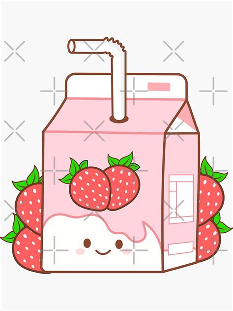 Cute Strawberry Milk Box Cartoon Doodles Kawaii Strawberry Cow