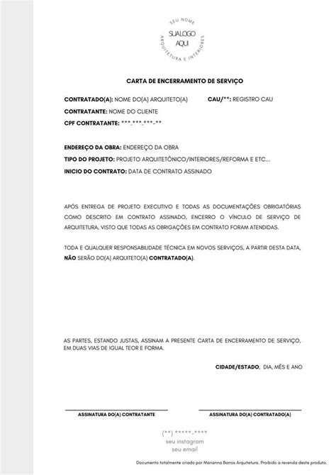 Carta De Encerramento De ServiÇos Template EditÁvel Gestão De