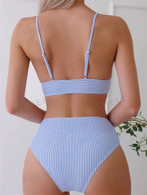 Shein Swim Vcay Striped High Waisted Bikini Swimsuit Shein Uk