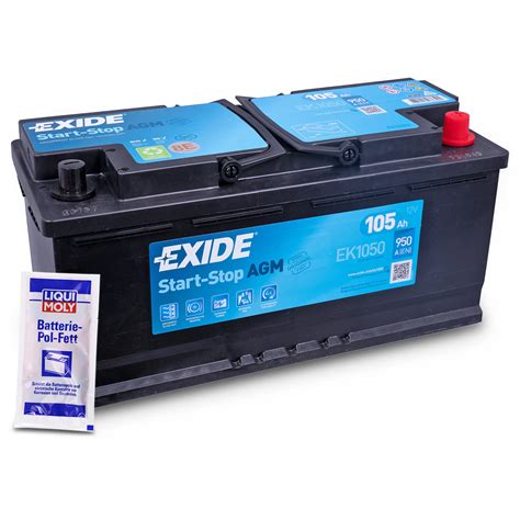 EXIDE EK1050 AGM Starterbatterie 105Ah 950A 10g Batterie Pol Fett