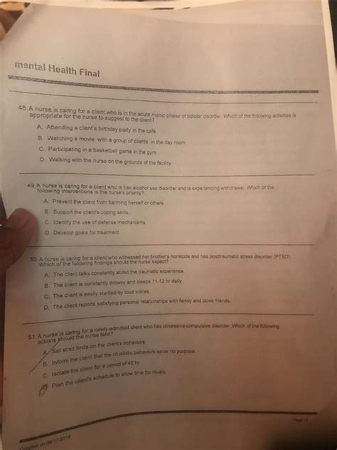 Solved Mental Health Final A Nurse Is Caring For A Client Chegg