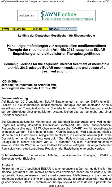 060 004 Medikamentöse Therapie der rheumatoiden Arthritis aktueller