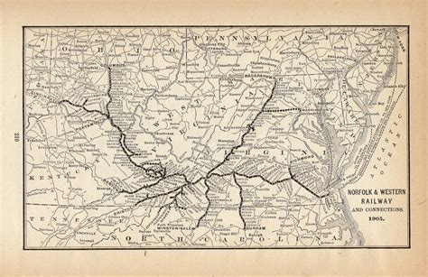 1905 Antique Norfolk and Western Railway System Map Norfolk and Western ...