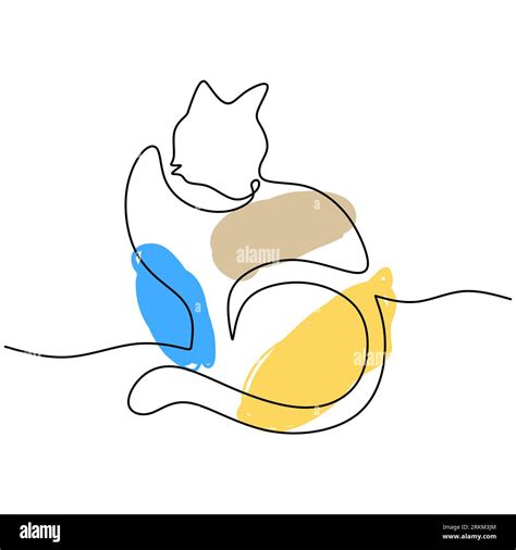 Continuous One Single Line Of Abstract Cute Cat Sleeping Isolated On