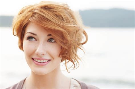 Redhead Women Short Hair Looking Away Blue Eyes Wallpaper