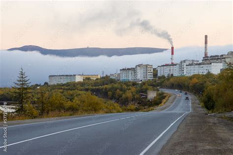 View Of The Paved Road Residential City Block And Pipes Of The