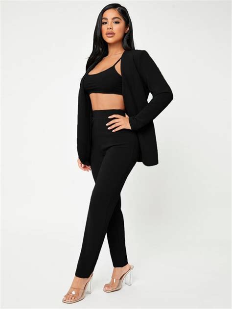 SHEIN SXY Ensemble Pantalon Et Blazer Unicolore Ouvert Sans Camisole