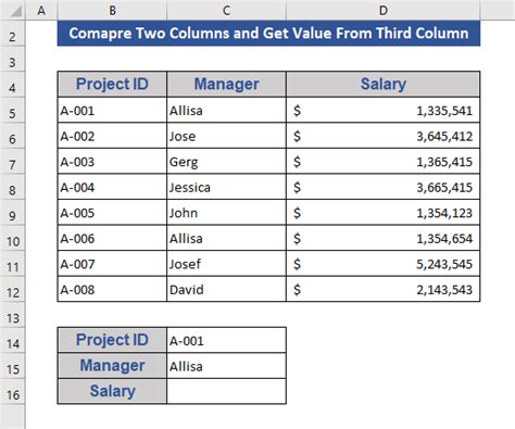 Excel Formula To Compare And Return Value From Two Columns