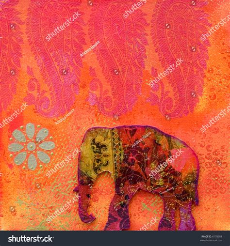 Collage Painting With Indian Elephant Artwork Is Created And Painted