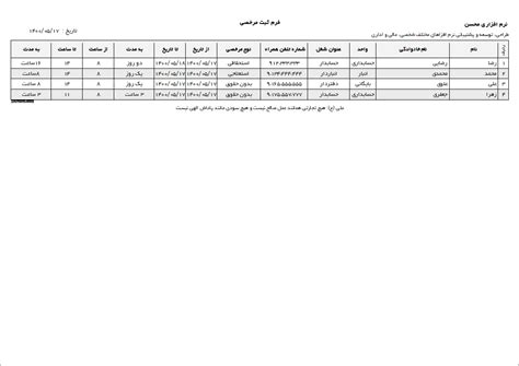ثبت مرخصی روزانه و ساعتی A4 L نرم افزاری محسن